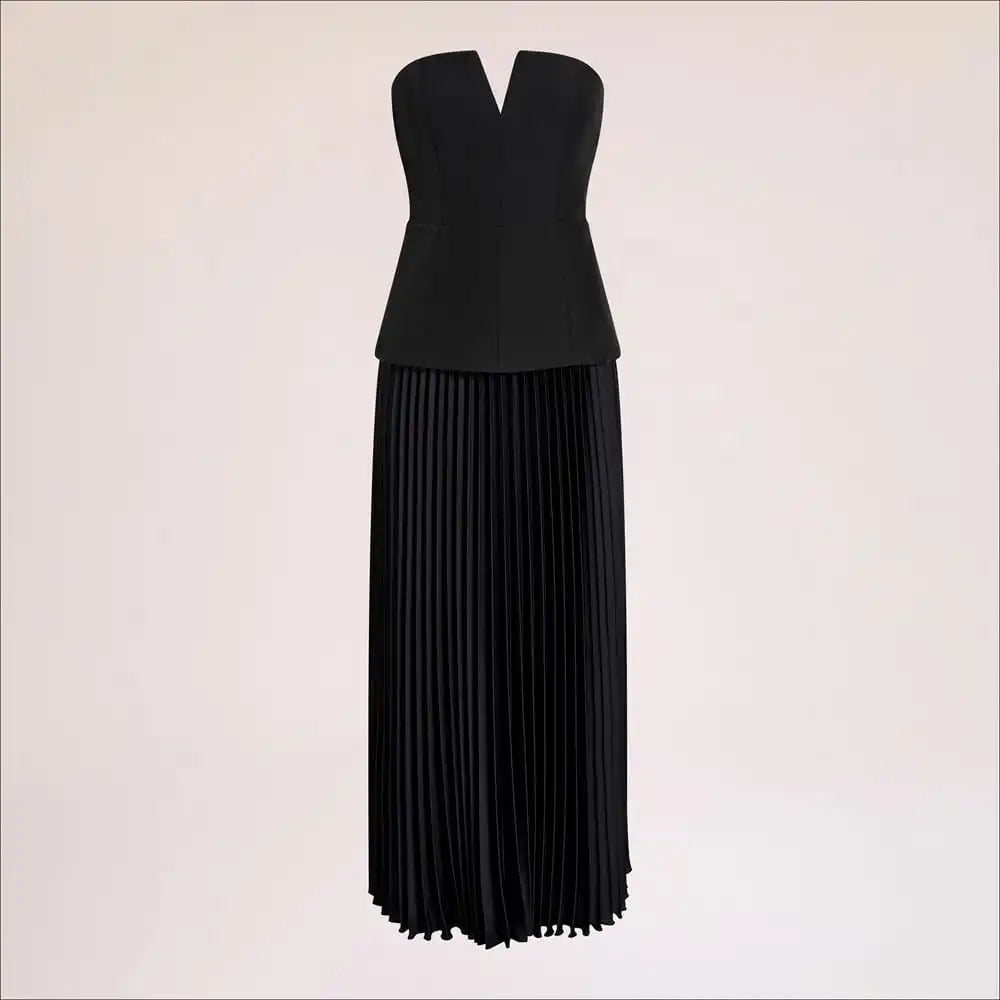 Strapless Pleated Maxi Dress