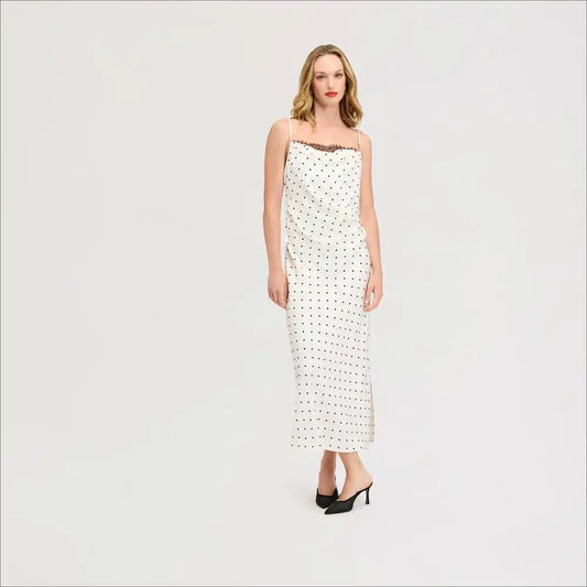 Dot Flocking Drape Slip Maxi Dress