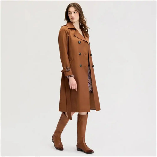 Double Breasted Trench Coat with Faux Suede Trim
