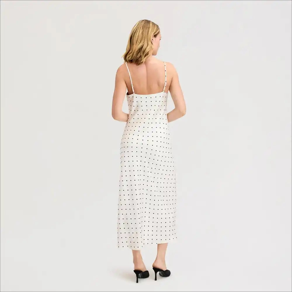 Dot Flocking Drape Slip Maxi Dress