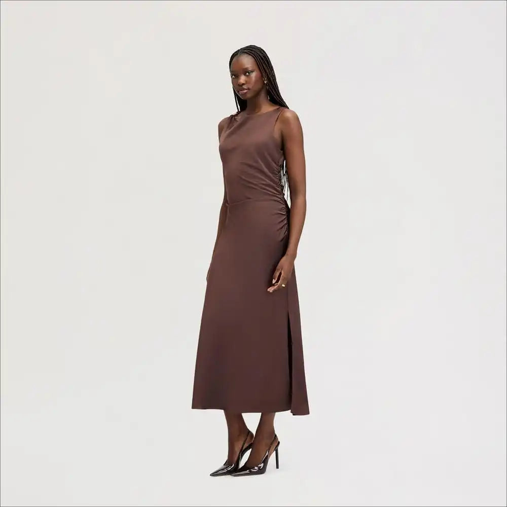 Ruched Satin Maxi Dress
