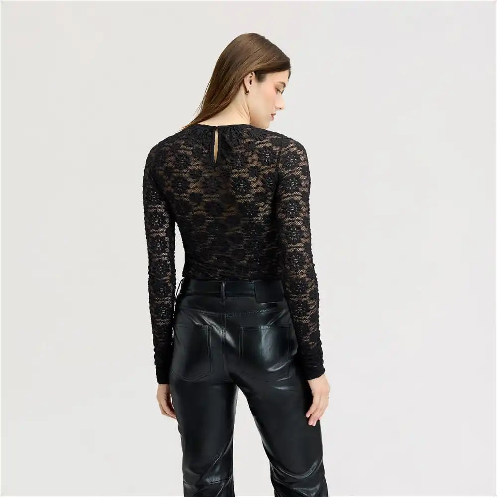 Long Sleeve Lace Crew Neck