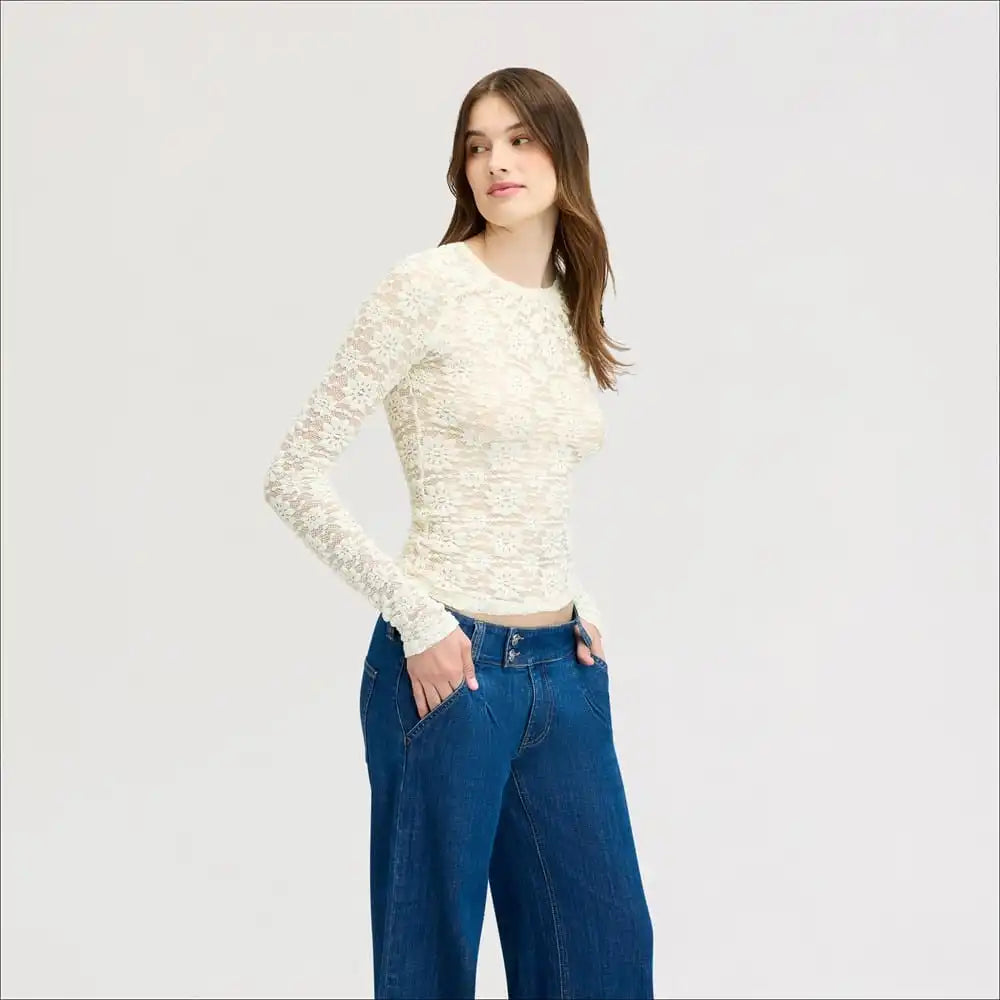 Long Sleeve Lace Crew Neck