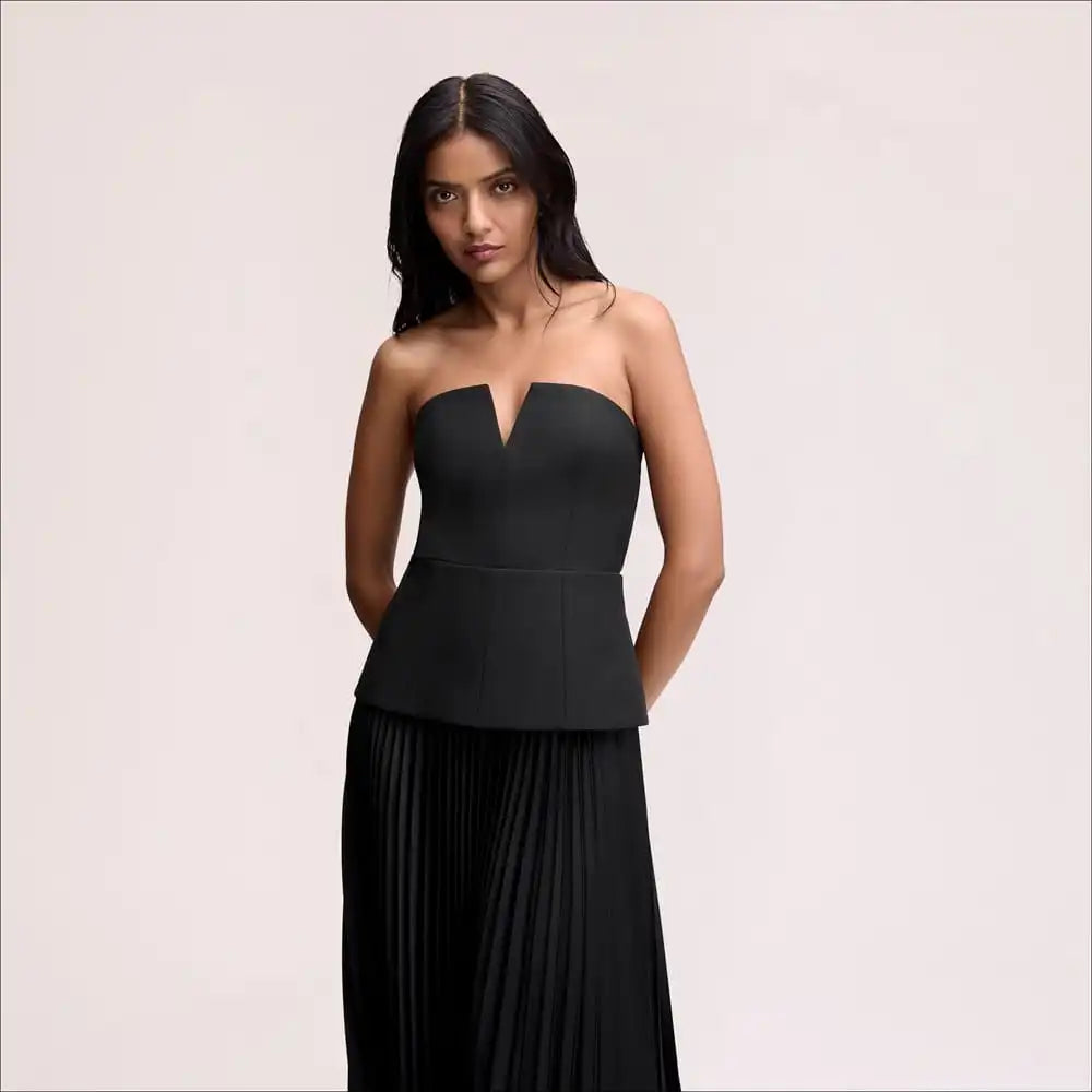 Strapless Pleated Maxi Dress