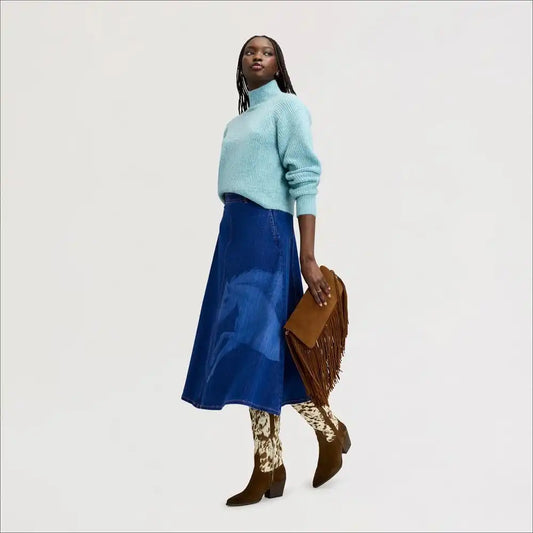 Horse Print Denim Midi Skirt