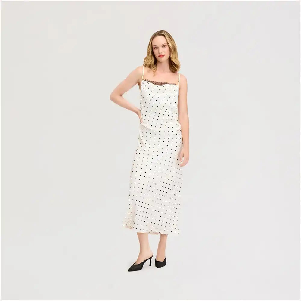 Dot Flocking Drape Slip Maxi Dress