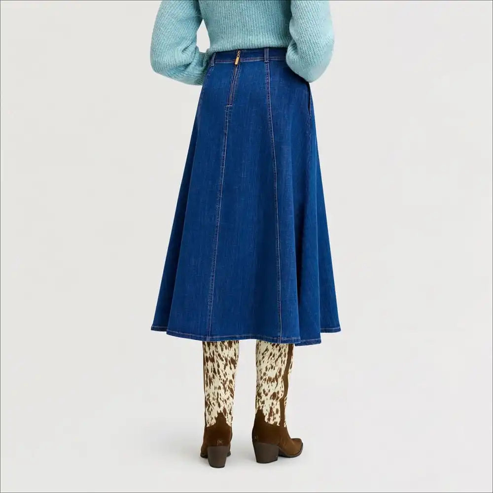 Horse Print Denim Midi Skirt