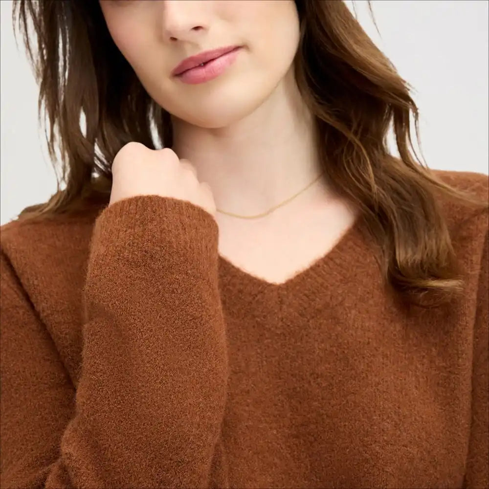 Deep V-Neck High Rib Sweater